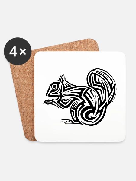 Eichhörnchen Tribal Tattoo - Untersetzer (4er-Set) - Weiß