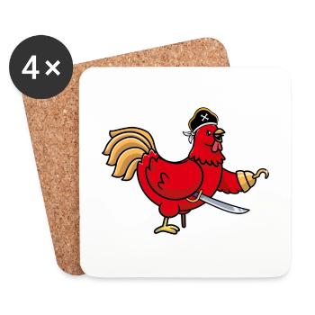 Humor Hen Funny Animal Pirate Rooster Chicken Hen - Coasters (set of 4) - white - Front