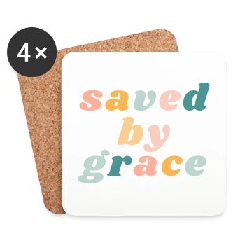 Saved By Grace - Happy Colorful Vibe Christian - Coasters (set of 4) - white - Front