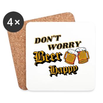 Keine Sorge Bier glücklich - Bier - Vatertag - Papa - Untersetzer (4er-Set) - Weiß - Vorne