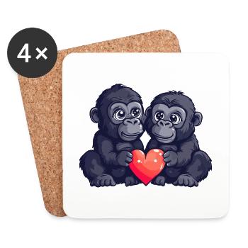 Gorilla Couple In Love Animal Valentine's Day - Coasters (set of 4) - white - Front