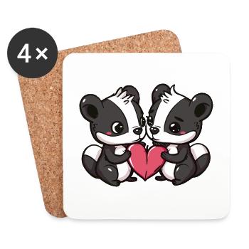 Couple de mouffettes amoureux des animaux pour la Saint-Valentin - Dessous de verre (lot de 4) - blanc - Devant