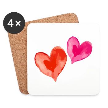 Herz Love Wasserfarben Valentinstag - Untersetzer (4er-Set) - Weiß - Vorne