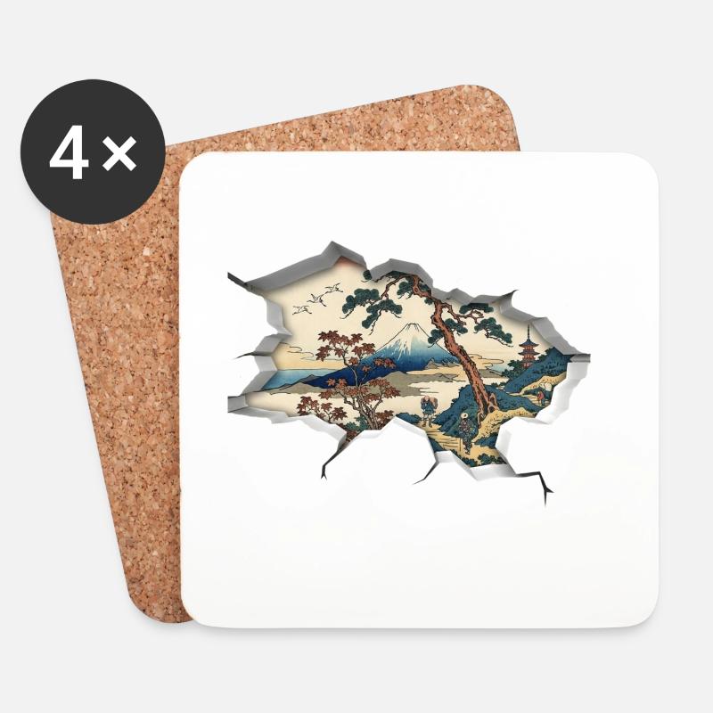 Japanische Kunst - Untersetzer (4er-Set) - Weiß