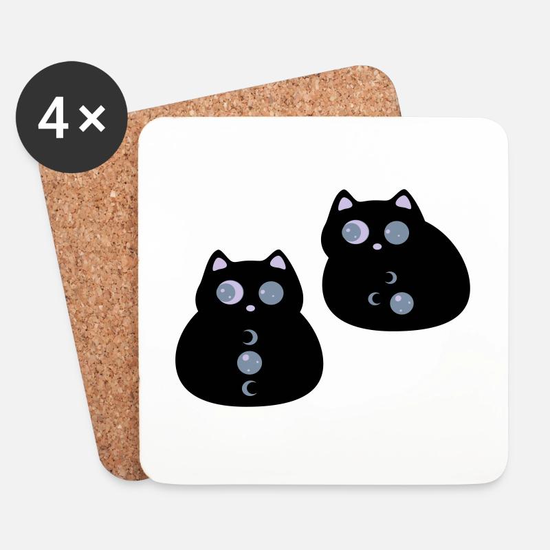 Katzen mit Mondaugen - Untersetzer (4er-Set) - Weiß