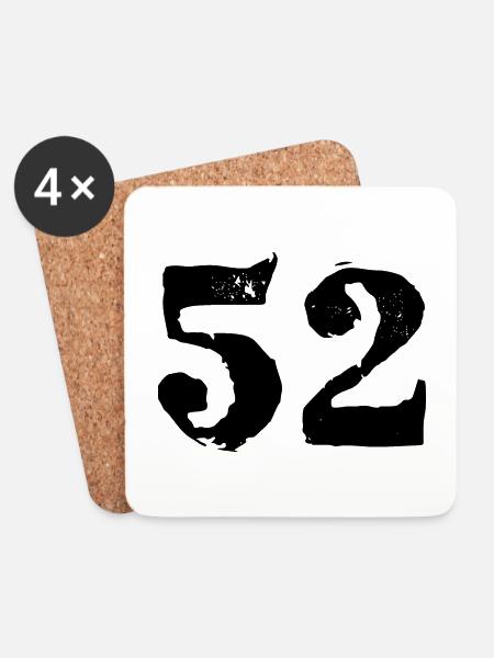 52 rugnummer - Onderzetters (4 stuks) - wit