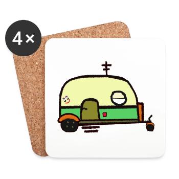 Wohnwagen Wohnmobil Anhänger Urlaub Camping Tour - Untersetzer (4er-Set) - Weiß - Vorne