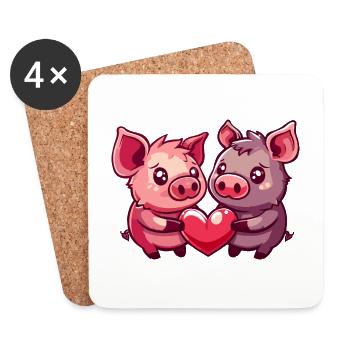 Schwein Paar Verliebt Tier Valentinstag - Untersetzer (4er-Set) - Weiß - Vorne