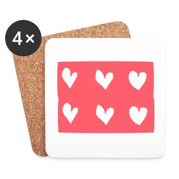 Six coeurs rose coeur rectangle forme de motif - Dessous de verre (lot de 4) - blanc - Devant