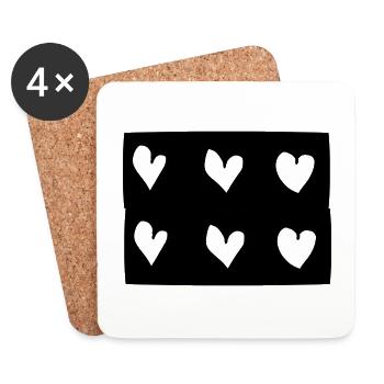 Six coeurs coeur rectangle forme de motif - Dessous de verre (lot de 4) - blanc - Devant