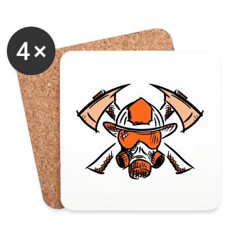 Logo du pompier. Haches de casque de pompier. - Dessous de verre (lot de 4) - blanc - Devant