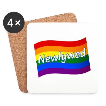 Gay pride Newlywed just married rainbow flag LGBT - Coasters (set of 4) - white - Front