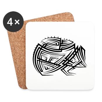 Tatouage tribal de hérisson - Dessous de verre (lot de 4) - blanc - Devant