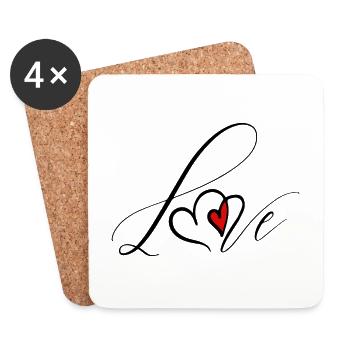 LOVE, LIEBE, SEVGI, ASK, HERZ - Untersetzer (4er-Set) - Weiß - Vorne