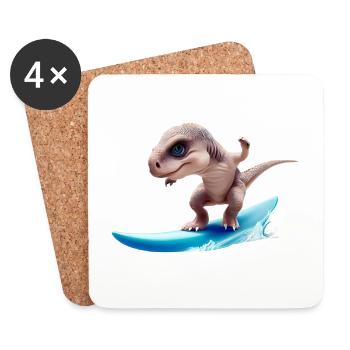 Der Surfer Dino - Untersetzer (4er-Set) - Weiß - Vorne