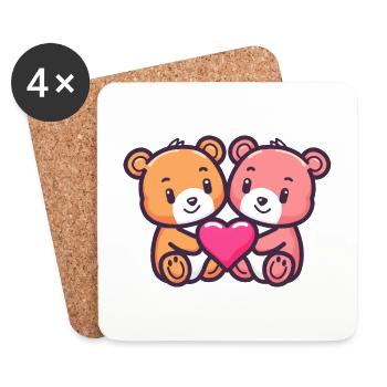 Ours Couple Amoureux Animal Saint Valentin - Dessous de verre (lot de 4) - blanc - Devant