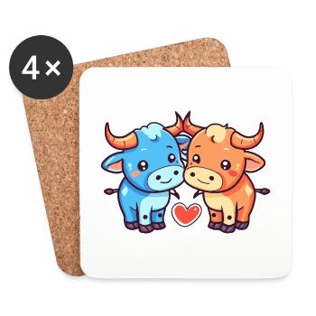 Taureau Couple Amoureux Animal Saint Valentin - Dessous de verre (lot de 4) - blanc - Devant