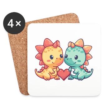 Dinosaurier stegosaurus Paar Verliebt Valentinstag - Untersetzer (4er-Set) - Weiß - Vorne