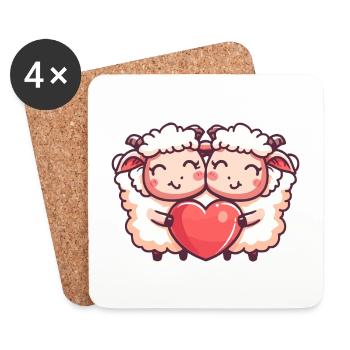 Schaf Paar Verliebt Tier Valentinstag - Untersetzer (4er-Set) - Weiß - Vorne
