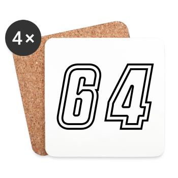 64 Numéro de numéro - Dessous de verre (lot de 4) - blanc - Devant