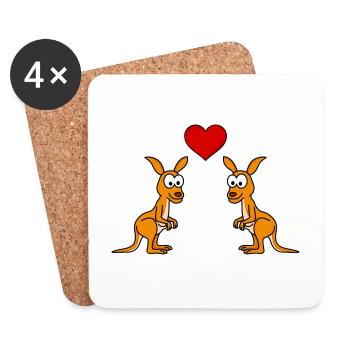 Kangaroo Comic Couple Love - Coasters (set of 4) - white - Front