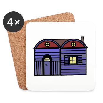 Holz Haus Hütte Immobilie Bauwagen wohnen Wohnung - Untersetzer (4er-Set) - Weiß - Vorne