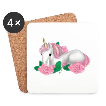 Licorne dans les roses - Dessous de verre (lot de 4) - blanc - Devant