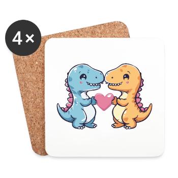 Dinosaurier T-Rex Paar Verliebt Valentinstag - Untersetzer (4er-Set) - Weiß - Vorne