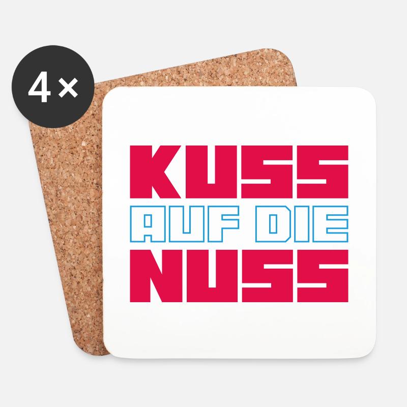 Kuss auf die Nuss - Untersetzer (4er-Set) - Weiß