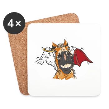 Horse Head Horse Horses Angel Devil Horse - Coasters (set of 4) - white - Front