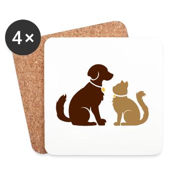 Sweet animal friends - dog and cat - dog and cat - Coasters (set of 4) - white - Front