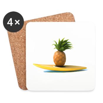 Surfende Ananas - Untersetzer (4er-Set) - Weiß - Vorne