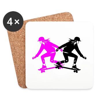 Skateboarding Woman Silhouette Skateboard - Coasters (set of 4) - white - Front