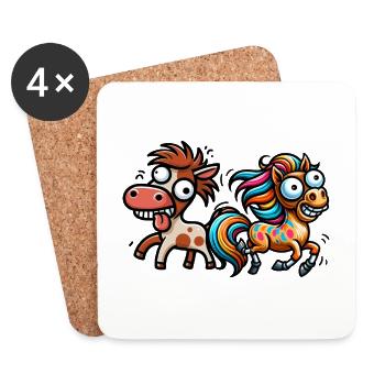 Crazy Horses Horse Rider Rider Horse Pony - Coasters (set of 4) - white - Front