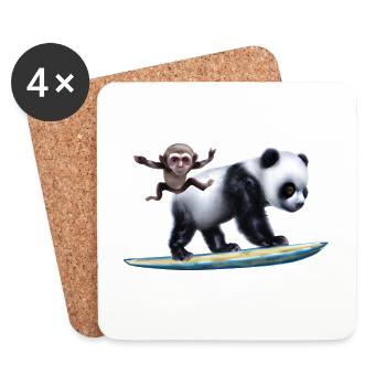 Surfing Panda and Monkey - Coasters (set of 4) - white - Front