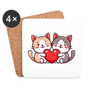 Katze Paar Verliebt Tier Valentinstag - Untersetzer (4er-Set) - Weiß - Vorne