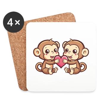 Monkey Couple In Love Animal Valentine's Day - Coasters (set of 4) - white - Front
