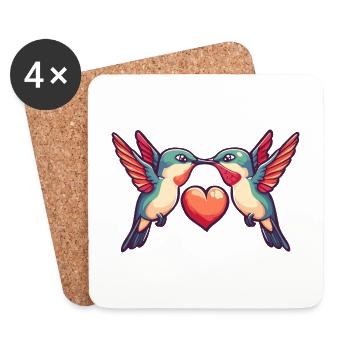 Colibri Oiseau Couple Amoureux Animal Saint-Valentin - Dessous de verre (lot de 4) - blanc - Devant