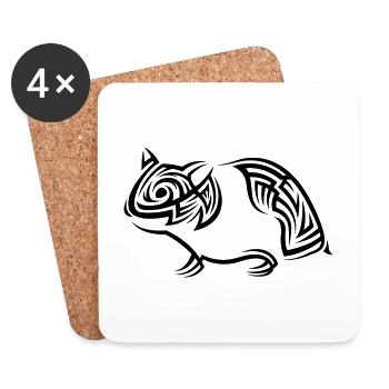 Tatouage tribal hamster - Dessous de verre (lot de 4) - blanc - Devant