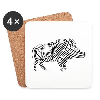 Tatouage tribal de sanglier - Dessous de verre (lot de 4) - blanc - Devant