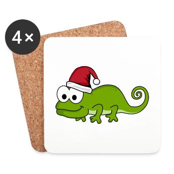 Chamäleon Comic Weihnachten - Untersetzer (4er-Set) - Weiß - Vorne