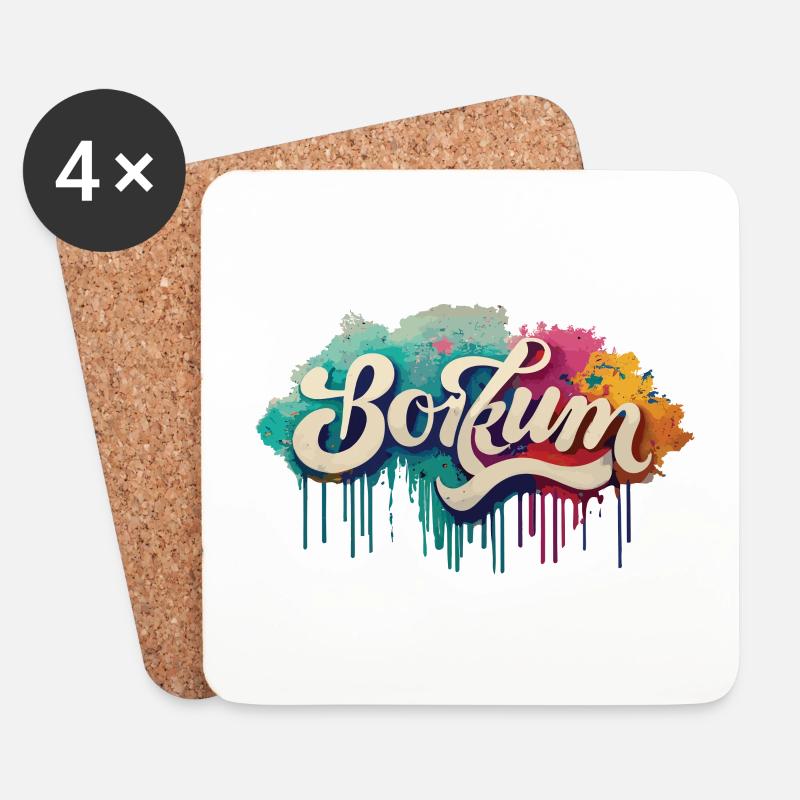 Borkum Graffiti Schriftzug - Untersetzer (4er-Set) - Weiß