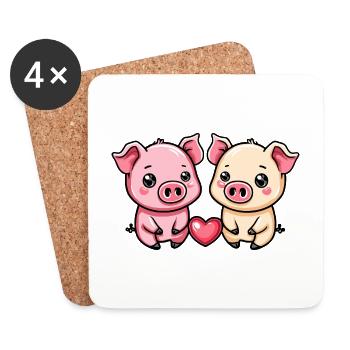 Schwein Paar Verliebt Sau Valentinstag - Untersetzer (4er-Set) - Weiß - Vorne