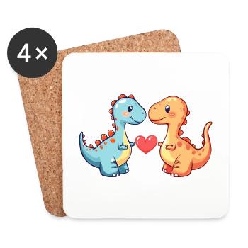 Dinosaurier brontosaurus Paar Verliebt Valentinsta - Untersetzer (4er-Set) - Weiß - Vorne