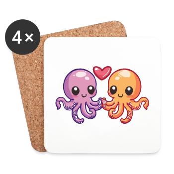 Couple de poulpes amoureux Animal Saint-Valentin - Dessous de verre (lot de 4) - blanc - Devant