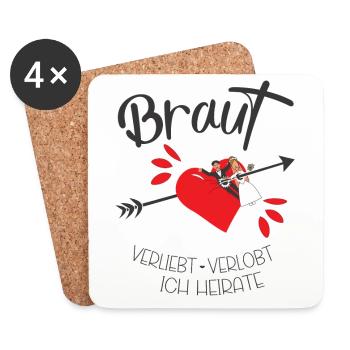 Braut mit Pfeil verliebt verlobt ich heirate - Untersetzer (4er-Set) - Weiß - Vorne