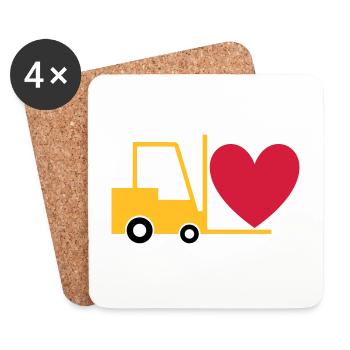 ★ Design colors changeable ★ Forklift with heart - Coasters (set of 4) - white - Front