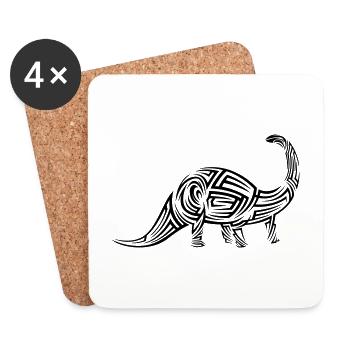 Dinosaur Brontosaurus Tribal Tattoo - Coasters (set of 4) - white - Front