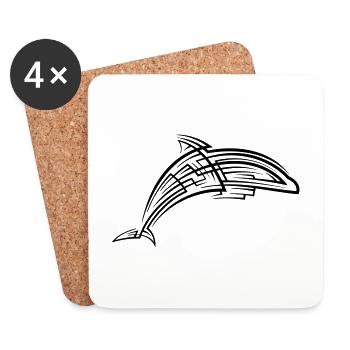 Tatouage tribal de dauphin - Dessous de verre (lot de 4) - blanc - Devant