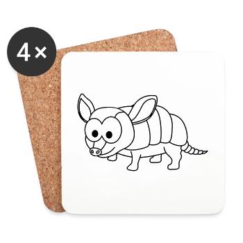 Armadillo Comic Animal - Coasters (set of 4) - white - Front